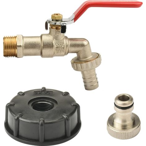 1/2" IBC Raccord Robinet, Cuve 1000L Robinet Recuperateur,IBC Robinet en Laiton Chromé Pour robinet de jardin - Réservoir d'eau (1/5)
