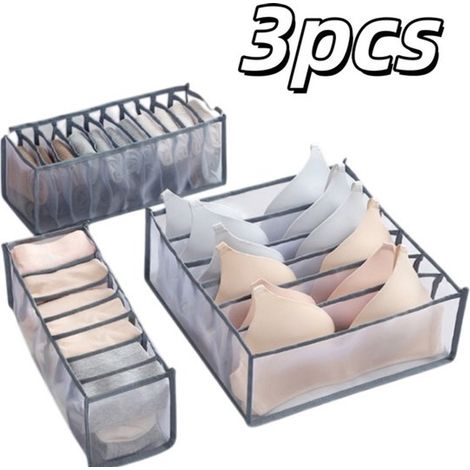 Boîte pliable 32x12x12 cm gris, compartiments, pour sous-vêtements/chaussettes/tiroir. (1/5)