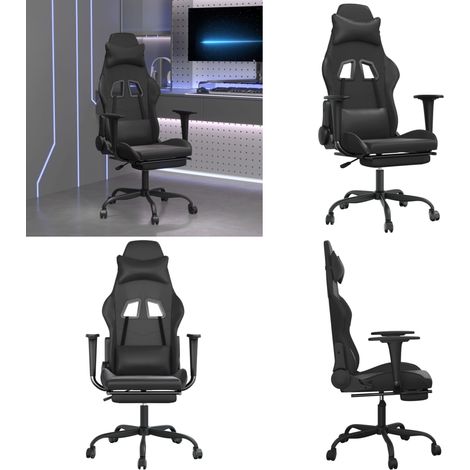 Gaming-Stuhl mit Fußstütze Schwarz Kunstleder - Gamingstuhl mit Fußstütze - Gamingstuhl Kunstleder (1/5)