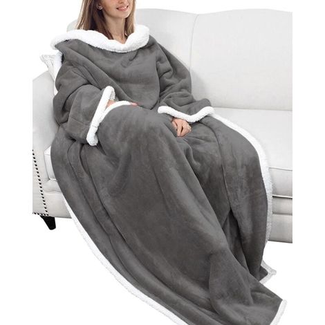 Andyou – Couverture à manches avec poches – Flanelle en microfibre douce – Taille 170 x 120 cm – Parfaite pour se détendre sur le canapé (1/5)