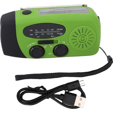 AM/FM/NOAA-Solar-Kurbelradio für Notfälle, 3-W-LED-Licht, 600-mAh-Akku, kompaktes 12,8-cm-Gehäuse aus grünem ABS-Kunststoff, tragbares USB-Ladegerät (1/5)