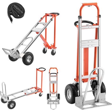 Diable de manutention 4-en-1, capacité 453,6 kg en mode 4 roues, convertible avec poignée antidérapante et roues, alliage d'aluminium portable pour déménagement maison, bureau, entrepôt. (1/5)