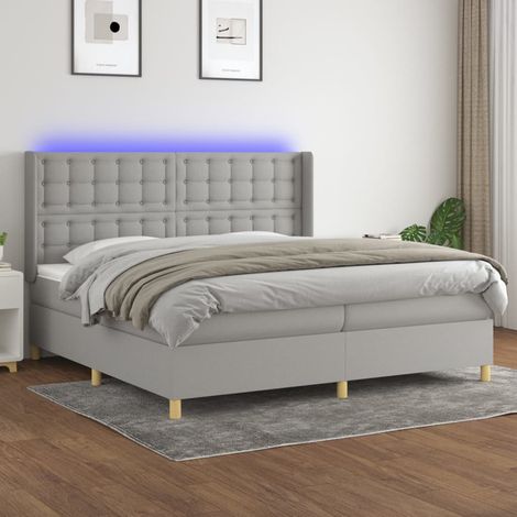 Sommier tapissier matelas et LED - Sommier pour Adulte et Enfant - Gris clair 200x200 cm Tissu BV837257 - BonneVie (1/5)