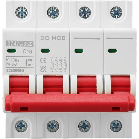 Disjoncteurs Miniatures 4P Système Solaire PV 16A Montage sur Rail DIN 6000A Capacité Segmentée DC1000V DZ47s 63Z C16 (1/5)
