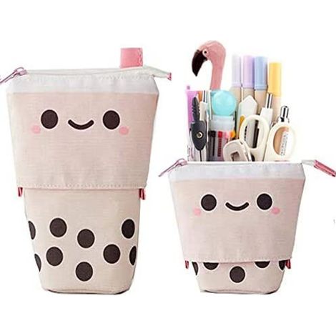 Etui À Crayons Télescopique - Forme Gobelet Thé Boba Avec Paille - Support Debout Réglable Pour Bureau - 1 Pièce (1/5)
