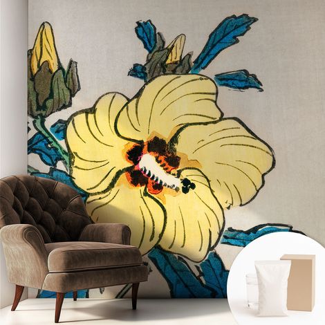 Papier peint intissé pour salon chambre à coucher peint imprimé pour mur - Colle incluse gratuite Fleur jaune 250x250 cm (1/5)