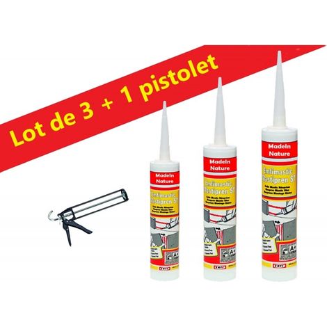 Lot de Colle contact néoprène, colle de montage, tout type de matériaux, plinthes, cuir, bois, ... Fabrication Française - Lot de 3 + pistolet. (1/5)