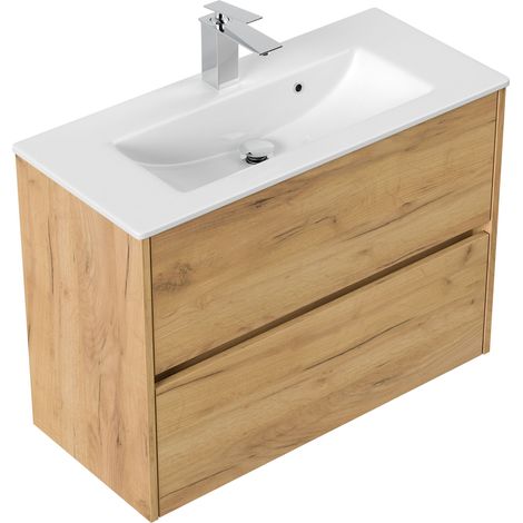 Badmöbel Taifun Slimline 80cm 2 grifflose SoftClose Auszüge eiche gold (1/5)
