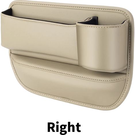 (Droite-Beige) Lot de 2 organisateurs de voiture en cuir PU pour fentes de siège, avec poche et porte-téléphone. Accessoires auto. (1/5)