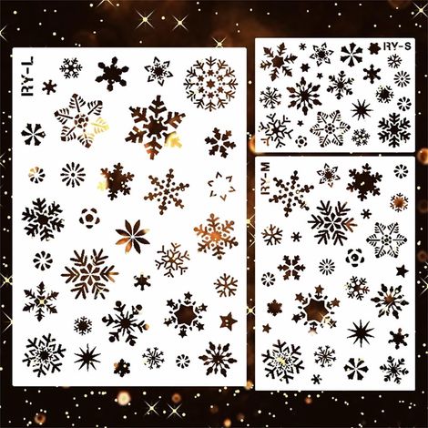Pochoir Flocon De Neige - Pochoir Réutilisable En Plastique Pour Peinture Sur Vitre Mur Porte - Tailles S M L - Lot De 3 (1/5)