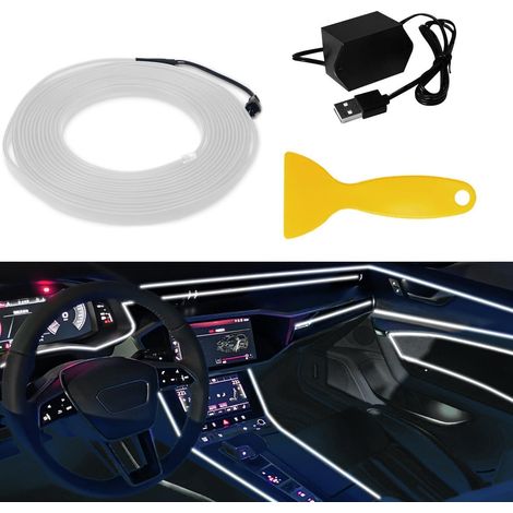Éclairage d'ambiance LED pour voiture 5M USB fil EL blanc flexible (1/5)