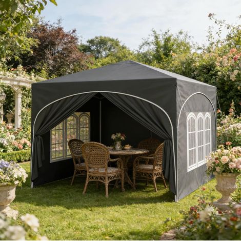 Gazebo pieghevole 3 x 3 m con 4 pareti removibili, altezza regolabile, grigio DESVIAE (1/4)