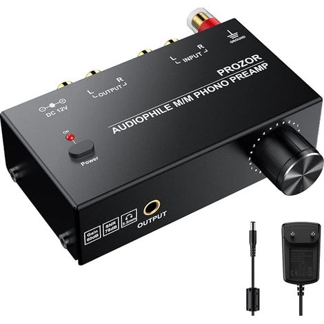 PROZOR Préamplificateur Phono Conversion du Signal L/R Ampli pour Platine Vinyle Commutateurs de Puissance à Faible Bruit avec Interrupteur d'alimentation (PRR021) (1/4)