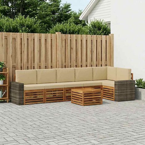 vidaXL Ecksofa Set mit Kissen 7 pcs Natur und Beige Massivholz Akazie (1/5)