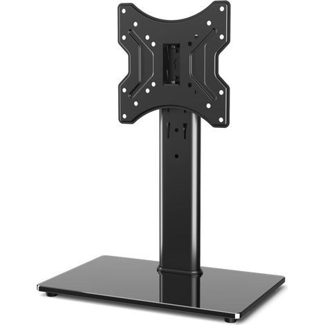 pair Support TV Universel Hauteur Réglable Pivotant 40° Base Verre Trempé pour Télés 23-43 Pouces Noir