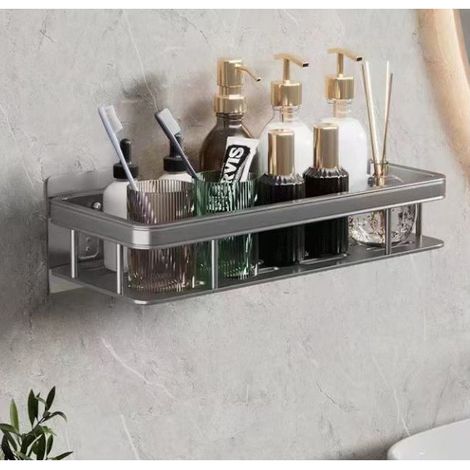 Square, grey bathroom shelf, no drilling required, corrosion-resistant and rustproof, 30 x 135.5 cm (1/5)