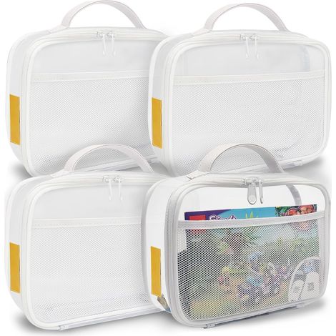 Lote de 4 bolsas de almacenamiento de PVC con cremallera para juguetes, plastilina y juegos de mesa, con etiqueta y bolsillo para manual (Blanco, Pequeño) (1/5)