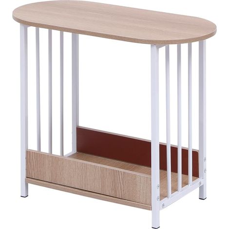 Narrow Side Table, White Slim End Table, Small Bedside Table, Narrow Nightstand with Storage Shelf (Maple) (1/5)