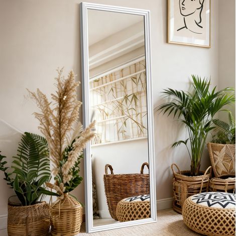 Specchio da terra grande formato 160 x 50 cm con supporto in metallo regolabile bianco HAVRYA (1/3)