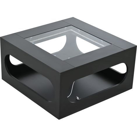 Tavolino da salotto quadrato 70 x 70 x 35 cm in MDF e vetro temperato con LED USB nero (1/5)