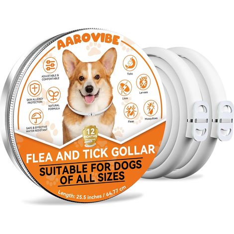 Collier Anti Puces pour Chien Réglable, Formule Naturelle et Sûre, Action Répulsive Douce, 65CM Adapté à Tous Les Chiens, Résistant à l’Eau, Protection Jusqu’à 12 Mois (2 Pack) (1/5)