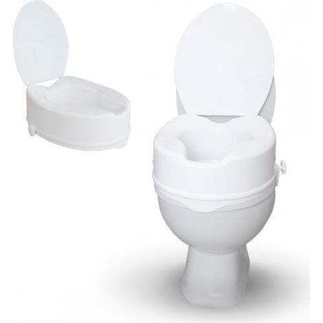 1 rehausseur WC adulte, 14 cm, avec couvercle, siège surélevé pour mobilité réduite, blanc, salle de bain
