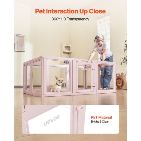 Parc de Mise Bas pour Chien, 154 x 100 x 60 cm, Caisse de Mise Bas pour Chiots, avec Fenêtres Transparentes et Serrure, Cadre Rose Clair, Kit de Naissance Durable pour Chiens de Taille Moyenne (1/5)