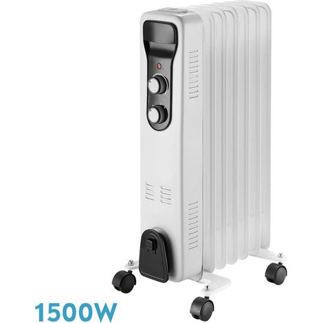 Radiatore a olio Brasilia 1500W, 7 elementi, bianco/nero, termostato antiribaltamento, 59,5x33x24 cm