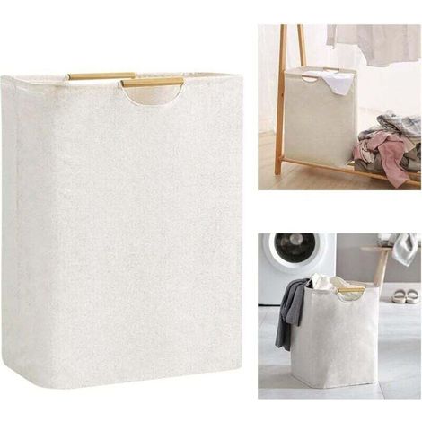 YMYNY Panier a Linge Beige 56 x 40 x 27 cm, Panier à Linge Grande Capacité Pliable Tissu Oxford avec Manche en Bois, Corbeille a Linge pour Chambre Salon Chambre D'enfant Salle de Bain et Voyage (1/4)