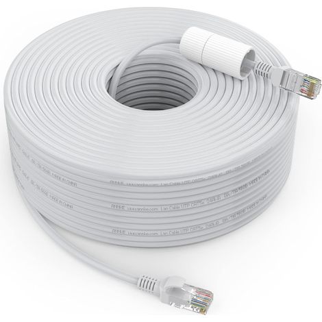 Câble Ethernet Cate5 de 30 m pour caméras de surveillance PoE IP, extérieur, intérieur, ordinateur, maison, bureau, vitesse de transmission élevée 100 Mbit/s - Résistant aux intempéries (1/5)