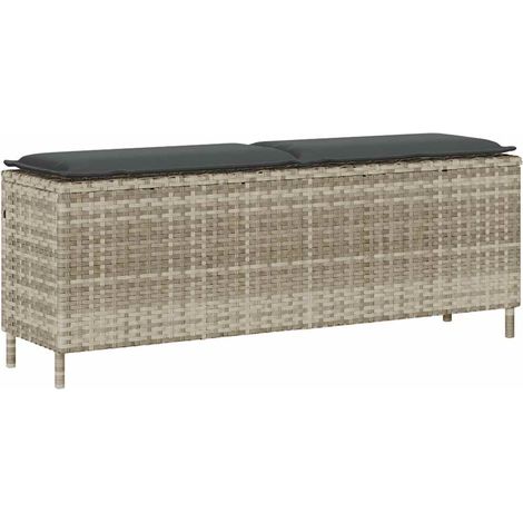 Gartenbank mit Kissen Hellgrau 110x30x40,5 cm Poly Rattan