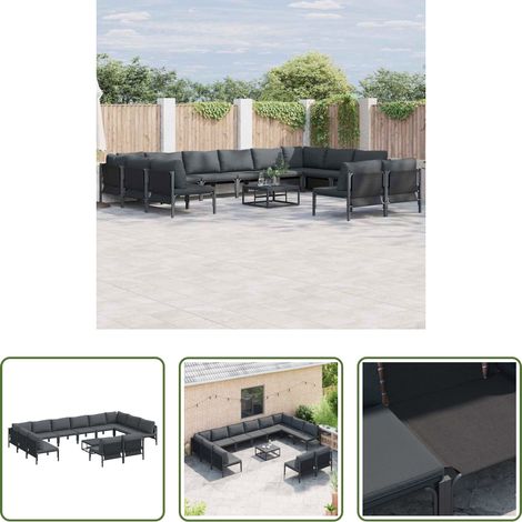 vidaXL Gartensofa Schwarz - Gartensofa-set mit Kissen 13 pcs Schwarz Stahl (1/5)