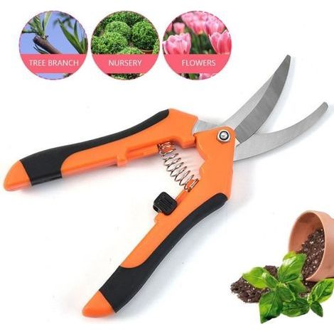 Branch Pruner - High Quality - Ergonomic - Locking Mechanism - Orange Color - 17 cm
