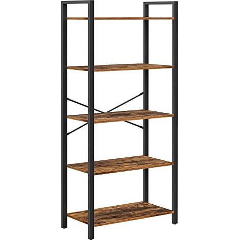OKPET Étagère de rangement à 5 niveaux, bibliothèque avec cadre en acier, pour salon, bureau, salle d'étude, couloir, style industriel, marron rustique et noir LLS061B01 (1/5)