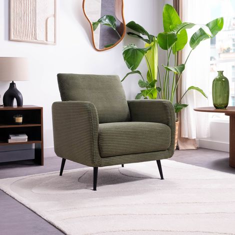 Fauteuil cabriolet en velours côtelé vert sauge – Design minimaliste – Confort ergonomique – Tissu épais pour atmosphère chaleureuse