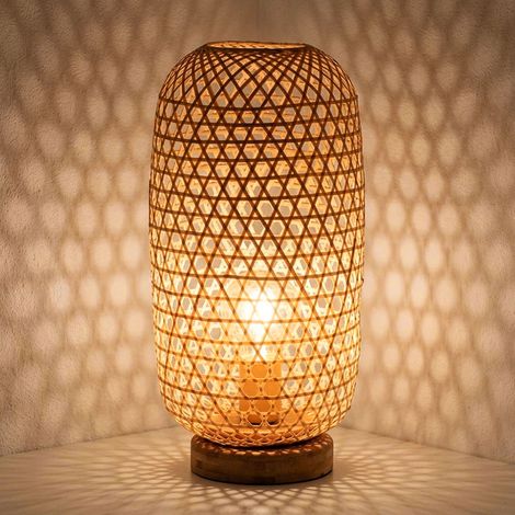 LED Tischleuchte Tischlampe Wohnzimmerlampe Schalter Bambus naturfarben H 46 cm (1/5)