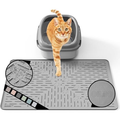 1 Tapis Litiere Chat, Silicone Imperméable 60x40cm, Bordure Surélevée Antidérapante, Pour Bac À Litière