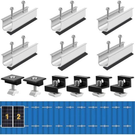 Kit di montaggio per pannelli solari, binari per pannelli solari, staffa regolabile per pannelli solari (30-35 mm), kit fotovoltaico per 2 pannelli con dadi e viti (1/5)