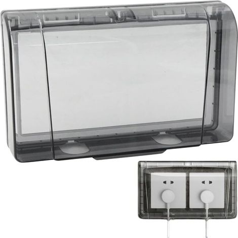 Couvercle Prise Courant éTanche ExtéRieures - 86 Murales éTanches Interrupteur à 2 Voies Anti PoussièRe Pour Salle De Bain, Maison, ExtéRieur, Noir Transparent, 20 X 12,4 X 4,5 Cm (1/5)