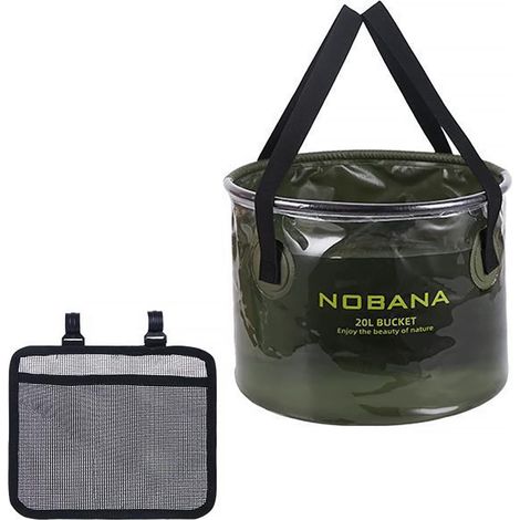 Zusammenklappbarer Eimer, 20 l, tragbarer Falteimer mit seitlicher Netztasche für Camping, Angeln, Party, Garten, Reisen, Wandern, Wascheimer, zusammenklappbare Schüssel, zusammenklappbarer Wasserbehä