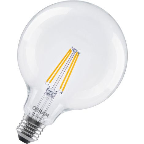 OSRAM Lampe LED  SMART+ Globe, E27, filament transparent, blanc chaud 2700 K, dimmable, commande par application et vocale, compatible avec Alexa et Google