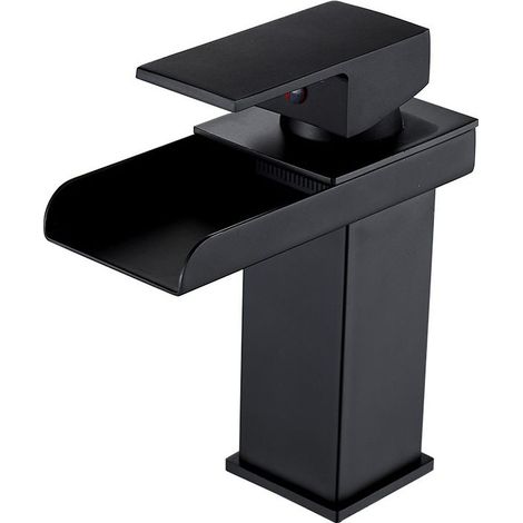 Waschtischarmatur, schwarze Wasserfallarmatur, Warm- und Kaltwasserhahn für Waschbecken (1/5)