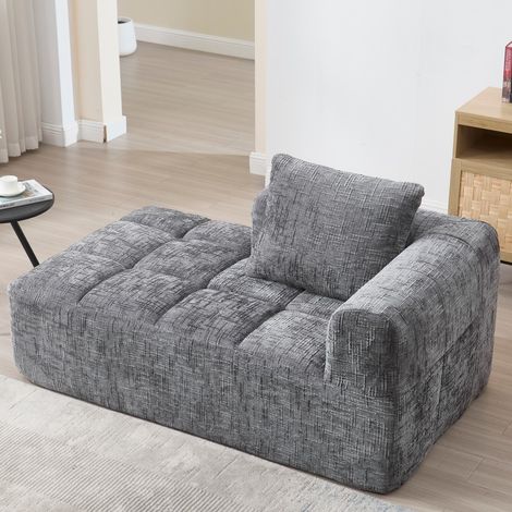 Canapé méridienne confortable sans montage, moelleux avec poches latérales, design élégant et soigné, couleur gris douce 158x90x60cm (1/5)