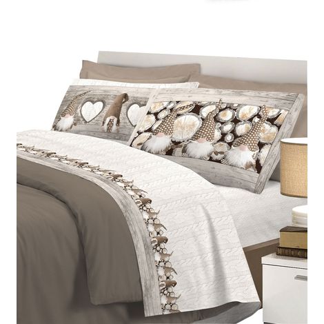 Completo letto Linea Gnomi 100 % caldo cotone di flanella Una piazza e mezza - Beige