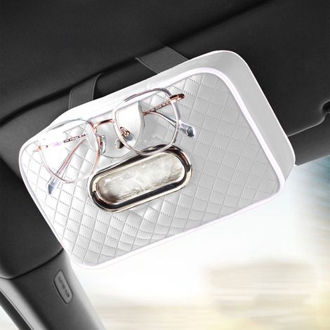 Questo porta fazzoletti da aletta parasole per auto, con tracolla regolabile, è dotato di cerniera integrata e tasca per riporre gli occhiali, ed è realizzato in pelle resistente.