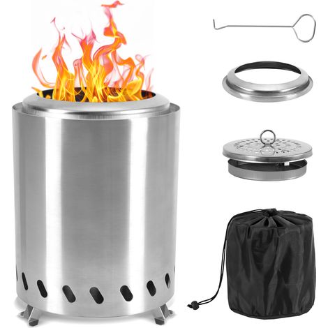 Wolketon Tragbare Tischfeuerstelle aus Edelstahl für Camping, mit Standtasche, raucharmem Mini-Außenkamin, Holz- und Pelletbrenner, für Camping, Garten (1/5)