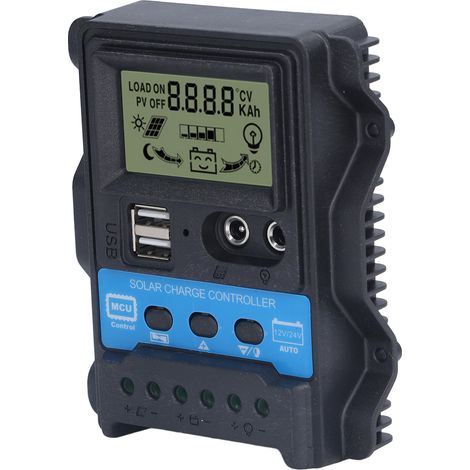 Contrôleur de chargeur solaire avec écran LCD, double sortie USB 5V, régulateur de charge PWM, 20A, 260W (12V), 520W (24V) (1/5)