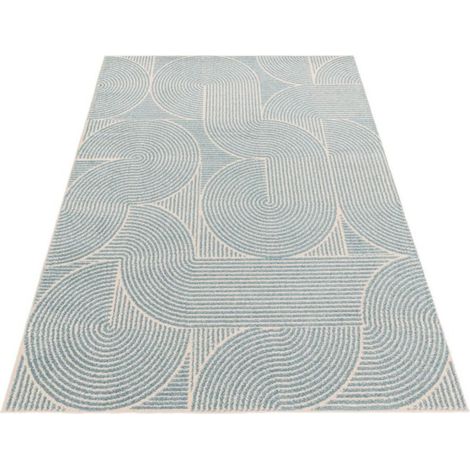 Modern Muse MU02 Swirl Geometric Rug for Retro Living Room, Bedroom, Kitchen, Lounge Soft Blue Rug in Small 80x150 cm (2'6"x5') (1/4)