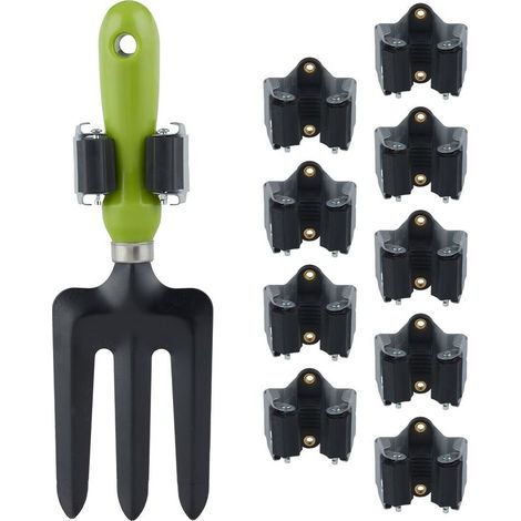 Relaxdays Porte-outils jeu de 10,rouleaux de caoutchouc à coincer, support balai mural universel, jardin,en fer gris (1/5)