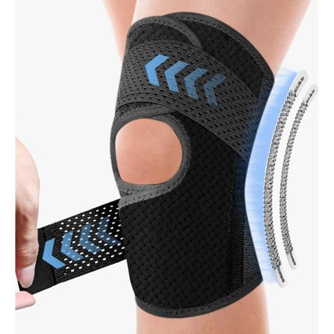 Bandage de genou - Stabilisateur -4 spirales réglables-Maille respirante-Antidérapante-Taille XL-Pour la récupération du ménisque (1/5)